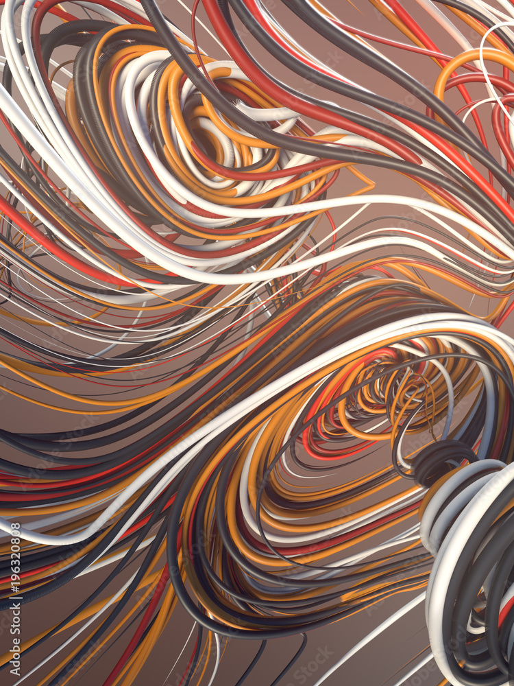 Poster Interlacing abstract colored curves. 3D rendering