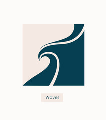 Water Wave Logo abstract design. Cosmetics Surf Sport Logotype concept. Square aqua icon. 