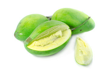 green mango slice on white background
