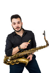 Fototapeta na wymiar Saxophone Player Saxophonist with Sax