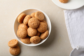 Sugar biscuits in bowl top view
