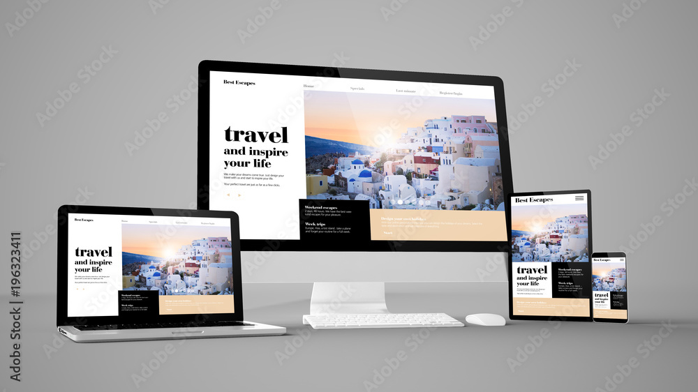 Canvas Prints computer gadgets with travel website space on screen