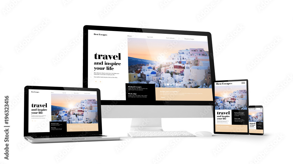 Canvas Prints computer gadgets with travel website space on screen