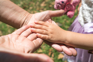 child's hand in a mature palm