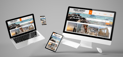 flying devices travel agency responsive website - obrazy, fototapety, plakaty