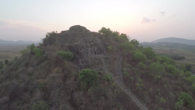 An aerial view of a ruined fort in India.