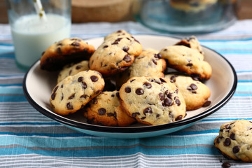 Chocolate chips cookies on plate