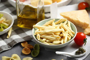 Pasta cooking ingredients and cheese