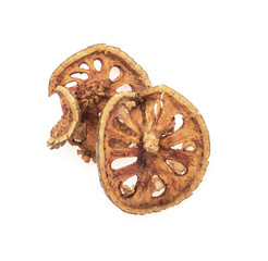 Dry Bael fruit - Slices of dry Bael fruit on white  background