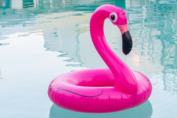 The inflatable circle. Pink Flamingo. Summer. Pool. © Oleksii Lomako