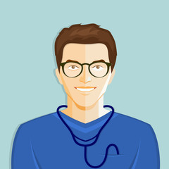 Young male Medical Doctor with stethoscope. Flat style. Vector illustration