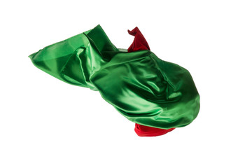 Smooth elegant transparent red, green cloth separated on white background.