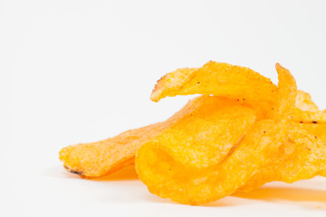 Isolated golden crunchy chips
