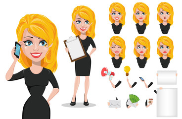 Business woman cartoon character creation set
