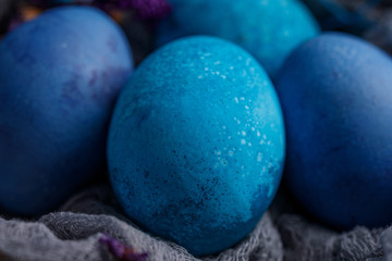 Beautifully painted in dark blue and blue colors of Easter eggs.