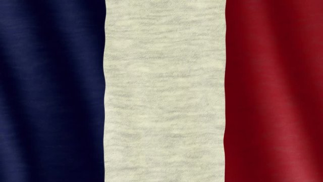 Closeup of France flag blown in the wind.