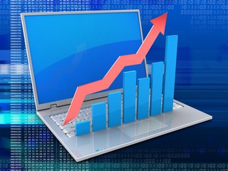 3d laptop and rising charts