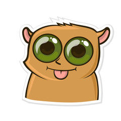 Sticker for messenger with funny animal. Hamster shows tongue. Vector illustration, isolated on white background.