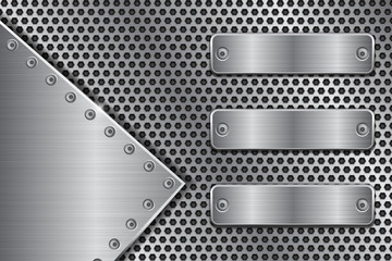Metal perforated background with brushed iron plates