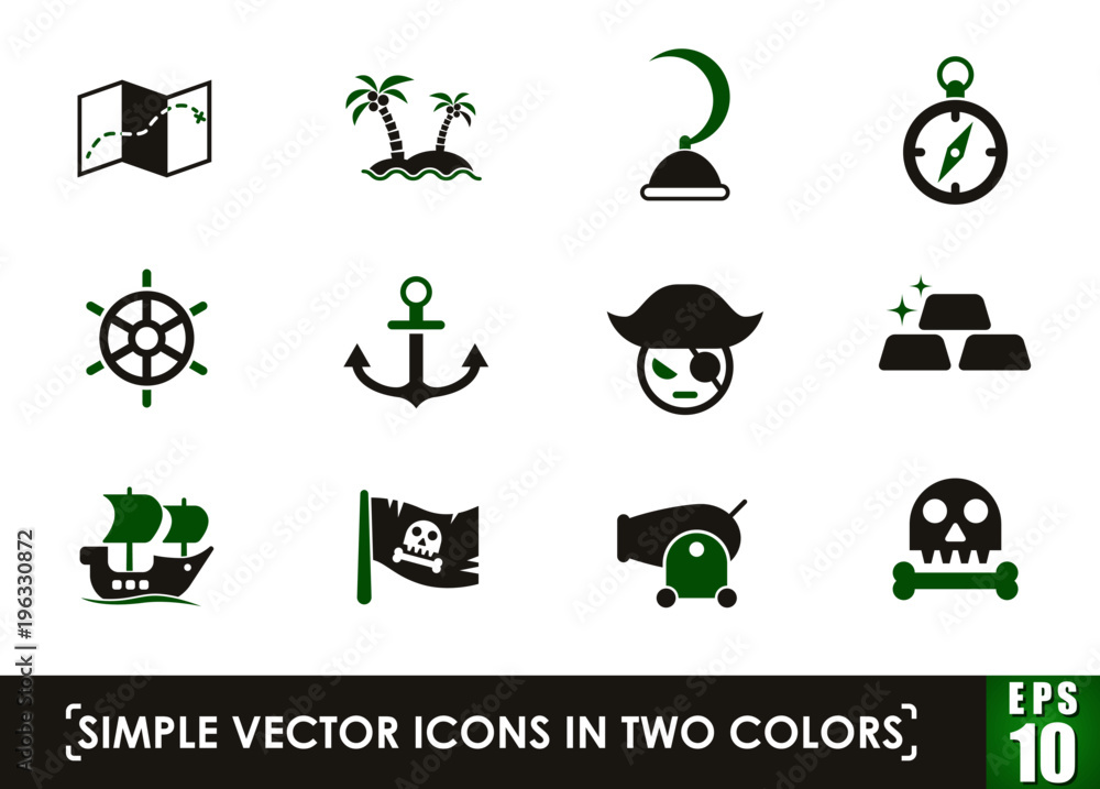 Poster pirates simple vector icons in two colors