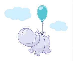Illustration of Hippo cartoon character with balloon 