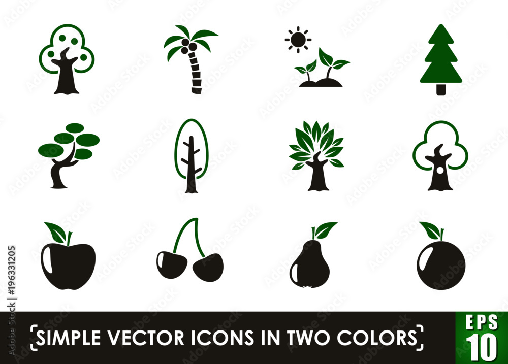 Poster trees simple vector icons in two colors