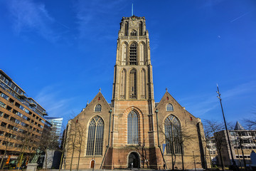 St. Lawrence Church (Grote of Sint-Laurenskerk, 1449 - 1525) - Protestant church in the town centre of Rotterdam. It is the only remnant of the medieval city of Rotterdam. The Netherland.