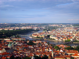 Fototapeta na wymiar Aerial view of Charles Bridge over Vltava river and Old city