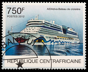 German cruise ship  on postage stamp