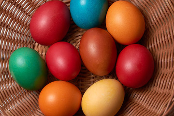 Obraz na płótnie Canvas Colorful Chicken and Quail Eggs Happy Easter