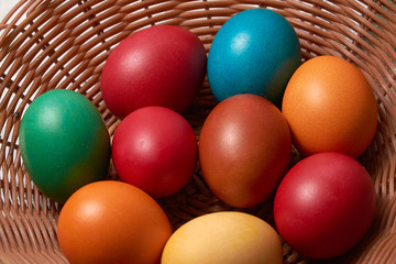 Fototapeta na wymiar Colorful Chicken and Quail Eggs Happy Easter