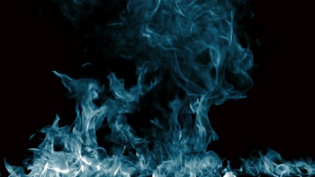 Blue fire explosion in slowmotion, shooting with high speed camera.