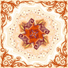 Vector vintage abstract background. Ethnic Mandala towel. Vector Henna tattoo style.