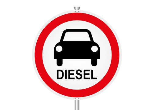 Straßenschild - Diesel mit Auto