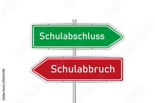 "Grünes und rotes Straßenschild - Schulabschluss - Schulabbruch" Stock