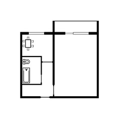 Professional planning of one-room apartment. With kitchen, bedroom and bathroom.