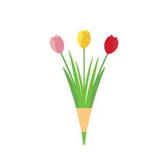 Colorful bouquet with three tulips.