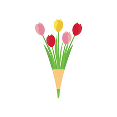 Beautiful bouquet multicolored tulips.