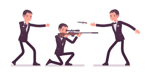 Secret agent man, gentleman spy of intelligence service attacking