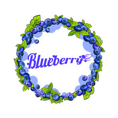 Vector round set of blueberries with text. Isolated on white background.