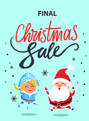 Fototapeta na wymiar Final Christmas Sale Poster Jumping Santa Maiden