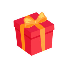 Gift Box Icon with Golden Bow and Ribbon Isolated
