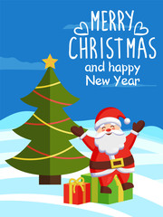 Naklejka premium Merry Christmas and Happy New Year Santa Gift Box