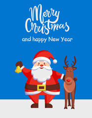 Merry Christmas Happy New Year Poster Santa Deer