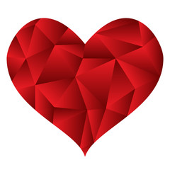 Low poly red heart on white background. Isolated