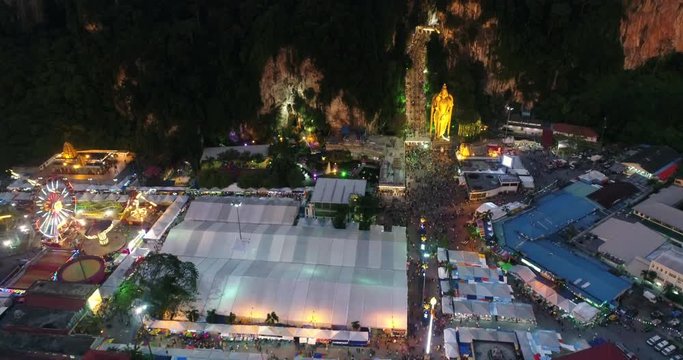 Batu Caves temple in Malaysia on Thaipusam festival evening 2018