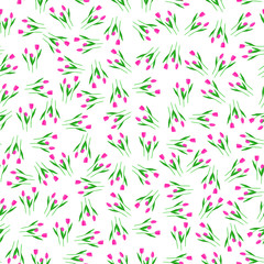 Fototapeta na wymiar Seamless pattern with red tulips. Tulips in a chaotic location on a white seamless background. Floral design background (eps10)