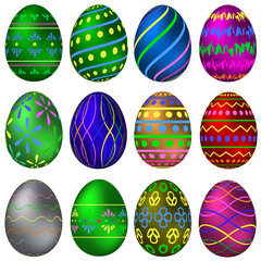 A set of painted Easter eggs with colorful patterns