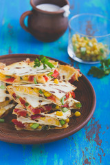 Quesadillas with corn and red bell pepper