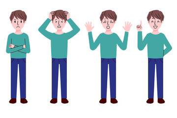 若い男性　ジェスチャー　セット